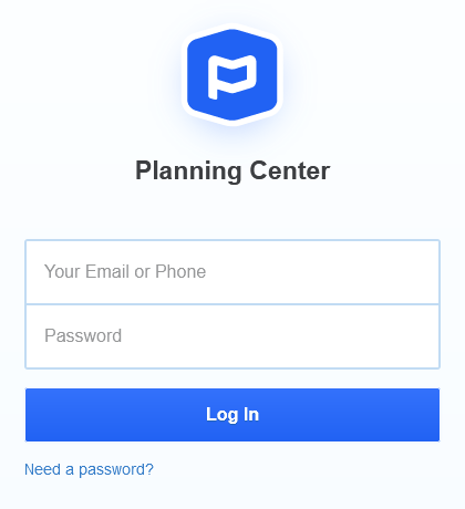 Planning Center Login screen