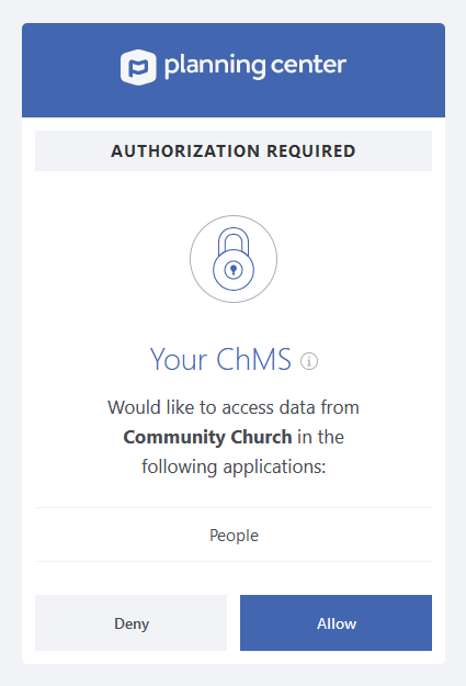 Planning Center app authorization