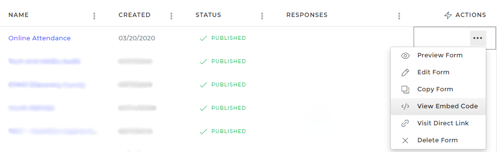 forms tri-dot menu location