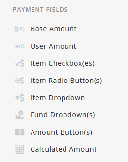 list of payment fields