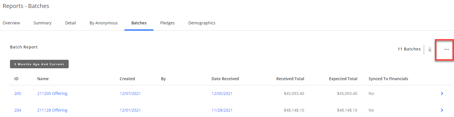 Giving batch report location