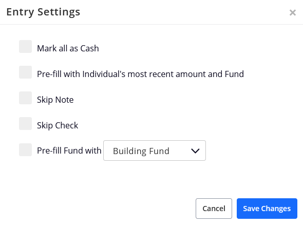 Giving Entry Settings Modal
