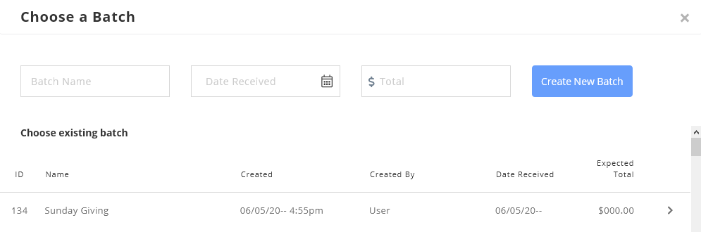 create a new batch or select existing one