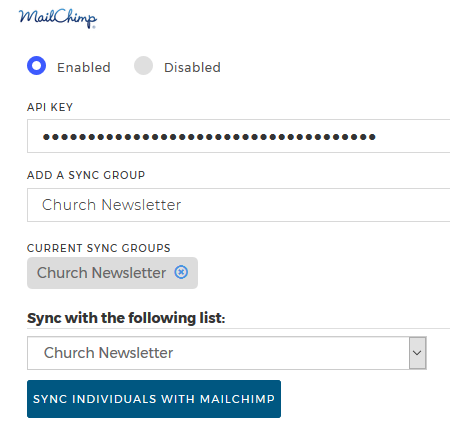Mailchimp Sync button