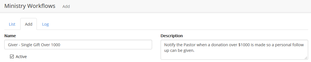 workflow name and description setup