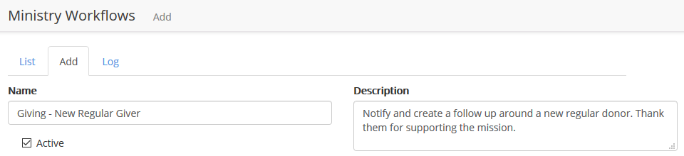 workflow name and description setup