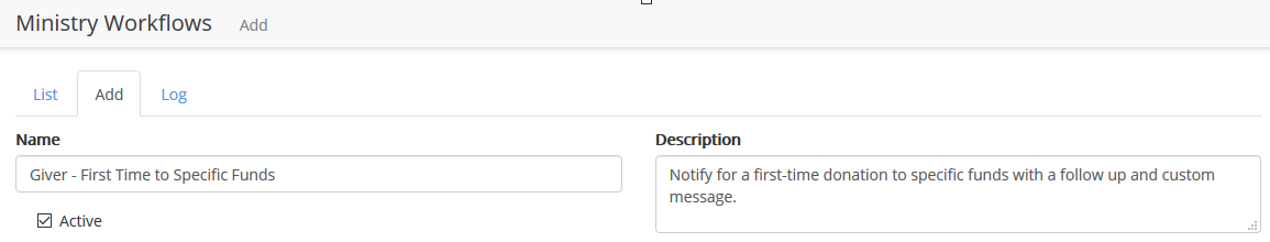 workflow name and description setup