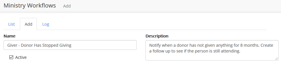 workflow name and description setup