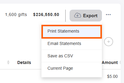Click Export then Select Print Statements